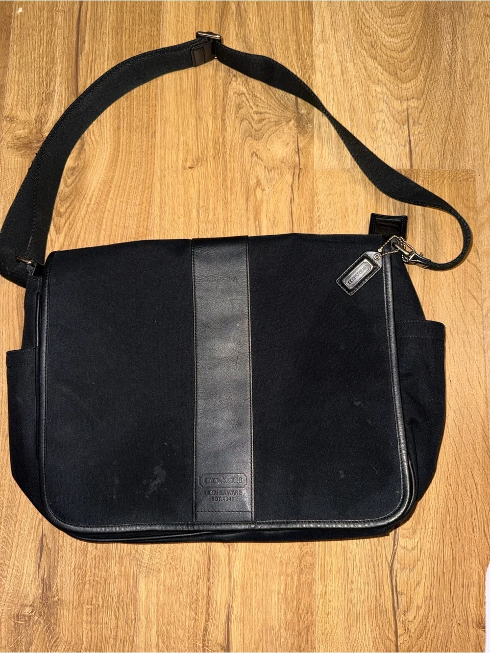 Coach leather trim messenger bag